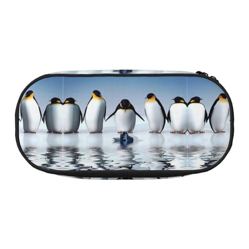 CHANGLEI Pinguin-Federmäppchen mit doppeltem Reißverschluss und 4 Stiftfächern, Netztasche, bedruckt, leicht, strapazierfähiges Polyester, Federmäppchen für Schule, Büro oder Make-up-Organizer von CHANGLEI