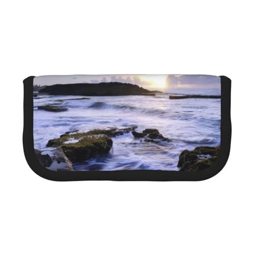 CHANGLEI Puerto Rico Beach Robustes Federmäppchen aus Segeltuch mit Volldruck-Design, Doppelreißverschluss, schwarzer Rand, kontrastierendes Design, Mehrzweck-Organizer, Schwarz , Einheitsgröße von CHANGLEI