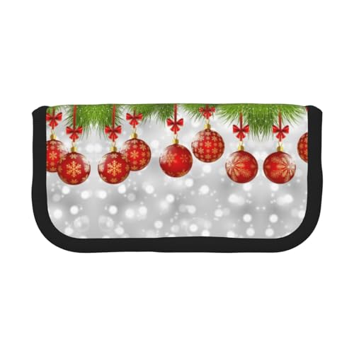 CHANGLEI Red Ball Weihnachts-Federmäppchen aus robustem Segeltuch mit Volldruck-Design, doppelter Reißverschluss, schwarzer Rand, kontrastierendes Design, Mehrzweck-Organizer, Schwarz , Einheitsgröße von CHANGLEI