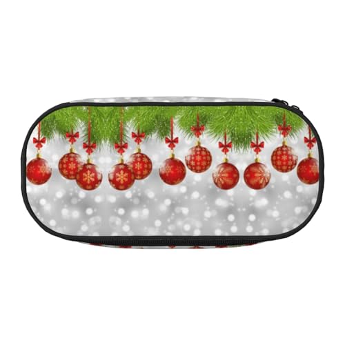 CHANGLEI Red Ball Weihnachts-Federmäppchen mit doppeltem Reißverschluss und 4 Stiftfächern, Netztasche, bedruckt, leicht, langlebig, Polyester, Federmäppchen für Schule, Büro oder Make-up-Organizer von CHANGLEI