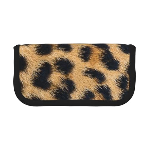 CHANGLEI Robustes Federmäppchen aus Segeltuch mit Leopardenmuster, durchgehender Druck, doppelter Reißverschluss, schwarzer Rand, kontrastierendes Design, Mehrzweck-Organizer von CHANGLEI