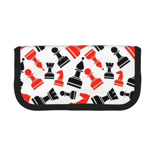 CHANGLEI Robustes Federmäppchen aus Segeltuch mit Schachmuster, durchgehender Druck, doppelter Reißverschluss, schwarzer Rand, kontrastierendes Design, Mehrzweck-Organizer von CHANGLEI