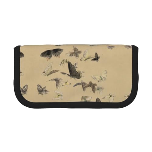 CHANGLEI Robustes Federmäppchen aus Segeltuch mit Schmetterlingsmotiv, doppelter Reißverschluss, schwarzer Rand, kontrastierendes Design, Mehrzweck-Organizer, Schwarz , Einheitsgröße von CHANGLEI