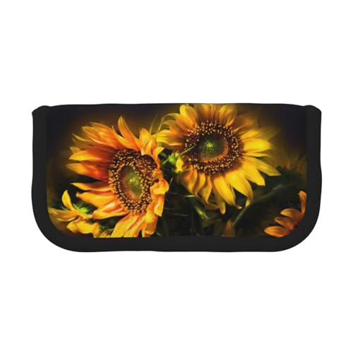CHANGLEI Robustes Federmäppchen aus Segeltuch mit Sonnenblumen-Motiv, doppelter Reißverschluss, schwarzer Rand, kontrastierendes Design, Mehrzweck-Organizer von CHANGLEI