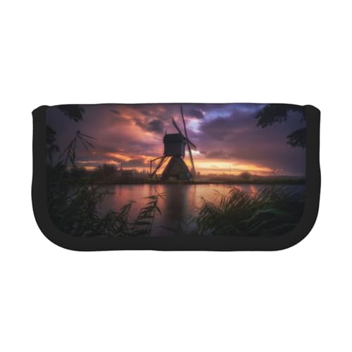 CHANGLEI Robustes Federmäppchen aus Segeltuch mit durchgehendem Druck, doppelter Reißverschluss, schwarzer Rand, kontrastierendes Design, Mehrzweck-Organizer, Schwarz , Einheitsgröße von CHANGLEI