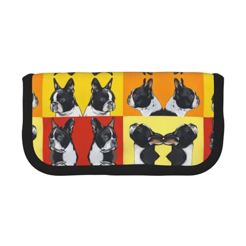 CHANGLEI Robustes Federmäppchen aus Segeltuch mit niedlichem Hund, durchgehender Druck, doppelter Reißverschluss, schwarzer Rand, kontrastierendes Design, Mehrzweck-Organizer von CHANGLEI