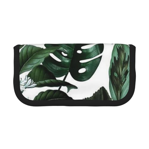 CHANGLEI Robustes Federmäppchen aus Segeltuch mit tropischen Blättern, durchgehendem Druck, doppelter Reißverschluss, schwarzer Rand, kontrastierendes Design, Mehrzweck-Organizer von CHANGLEI