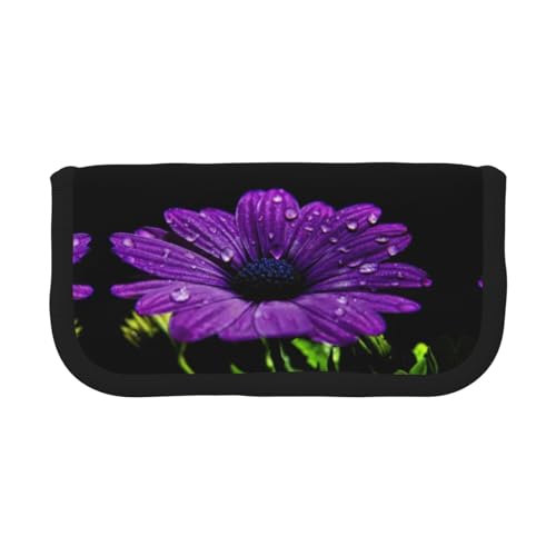 CHANGLEI Robustes Federmäppchen aus Segeltuch mit violettem Blumenmuster, doppelter Reißverschluss, schwarzer Rand, kontrastierendes Design, Mehrzweck-Organizer von CHANGLEI