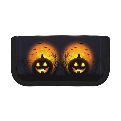 CHANGLEI Robustes Halloween-Federmäppchen aus Segeltuch mit Volldruck-Design, Doppelreißverschluss, schwarzer Rand, kontrastierendes Design, Mehrzweck-Organizer von CHANGLEI