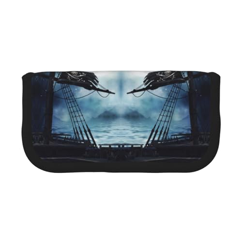 CHANGLEI Robustes Leinen-Federmäppchen mit Deck-Flagge, Volldruck-Design, doppelter Reißverschluss, schwarzer Rand, kontrastierendes Design, Mehrzweck-Organizer, Schwarz , Einheitsgröße von CHANGLEI