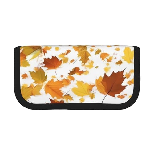 CHANGLEI Romantic The Fall of Maple Leaves, robustes Canvas-Federmäppchen mit Volldruck-Design, Doppelreißverschluss, schwarzer Rand, kontrastierendes Design, Mehrzweck-Organizer, Schwarz von CHANGLEI