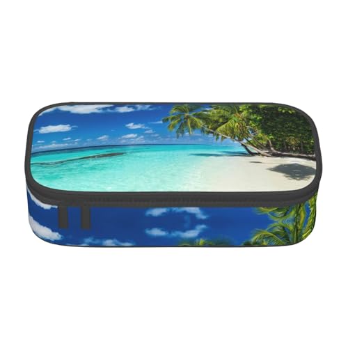 CHANGLEI Romantisches Strand-Federmäppchen mit Fächern, bedrucktes Polyester, multifunktionales Federmäppchen, Schreibwaren-Organizer-Box, Schwarz , Einheitsgröße, Taschen-Organizer von CHANGLEI