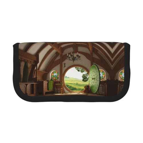 CHANGLEI Schönes Dorf-Federmäppchen aus robustem Segeltuch mit Volldruck-Design, Doppelreißverschluss, schwarzer Rand, kontrastierendes Design, Mehrzweck-Organizer, Schwarz , Einheitsgröße von CHANGLEI