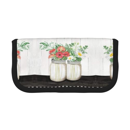 CHANGLEI Schönes Federmäppchen aus robustem Segeltuch mit Blumenmuster, durchgehender Druck, doppelter Reißverschluss, schwarzer Rand, kontrastierendes Design, Mehrzweck-Organizer, Schwarz von CHANGLEI