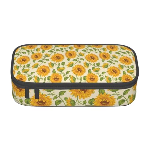 CHANGLEI Schönes Federmäppchen mit gelben Sonnenblumen, großes Federmäppchen mit Fächern, bedrucktes Polyester, multifunktionales Federmäppchen, Schreibwaren-Organizer-Box, Schwarz , Einheitsgröße, von CHANGLEI