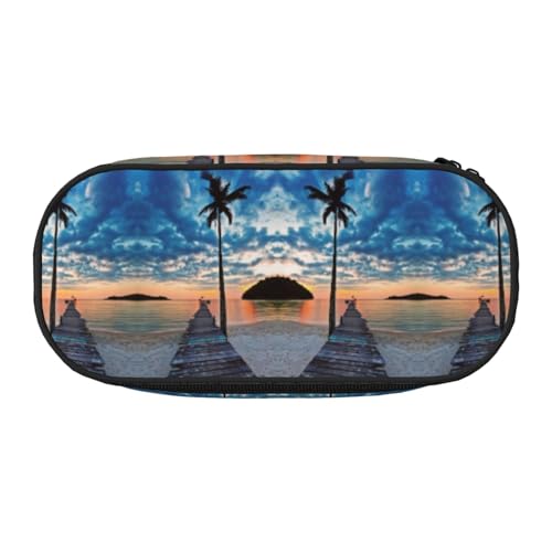 CHANGLEI Sea at Sunset Federmäppchen mit doppeltem Reißverschluss und 4 Stiftfächern, Netztasche, bedruckt, leicht, strapazierfähiges Polyester, Federmäppchen für Schule, Büro oder Make-up-Organizer von CHANGLEI