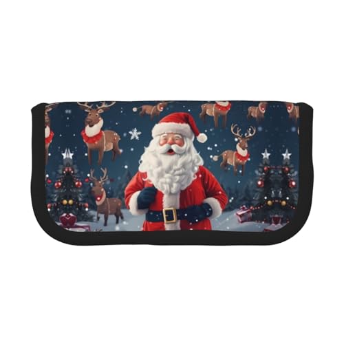 CHANGLEI Stabiles Federmäppchen aus Segeltuch mit Weihnachtsmann-Design, doppelter Reißverschluss, schwarzer Rand, kontrastierendes Design, Mehrzweck-Organizer von CHANGLEI