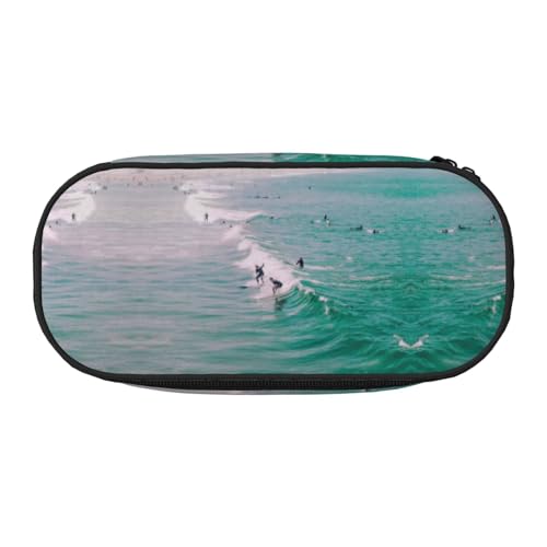 CHANGLEI Strand-Federmäppchen mit doppeltem Reißverschluss und 4 Stiftfächern, Netztasche, bedruckt, leicht, langlebig, Polyester, Federmäppchen für Schule, Büro oder Make-up-Organizer von CHANGLEI