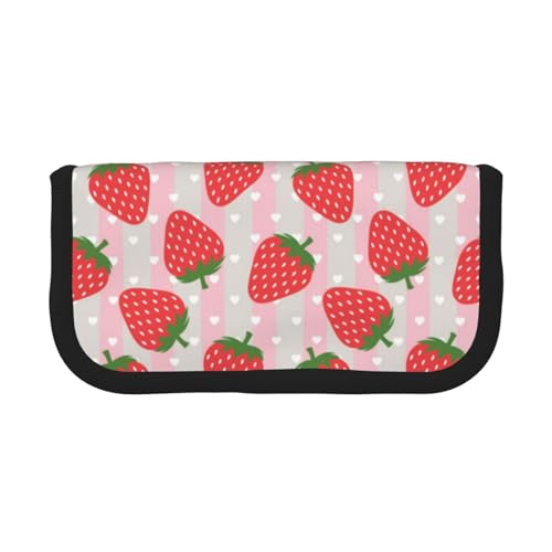 CHANGLEI Strawberry Robustes Federmäppchen aus Segeltuch mit Volldruck-Design, Doppelreißverschluss, schwarzer Rand, kontrastierendes Design, Mehrzweck-Organizer von CHANGLEI