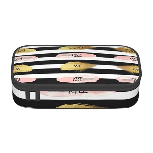 CHANGLEI Stripe Don't Kill My Vibe großes Federmäppchen mit Fächern, bedrucktes Polyester, multifunktionales Federmäppchen, Schreibwaren-Organizer-Box, Schwarz , Einheitsgröße, Taschen-Organizer von CHANGLEI