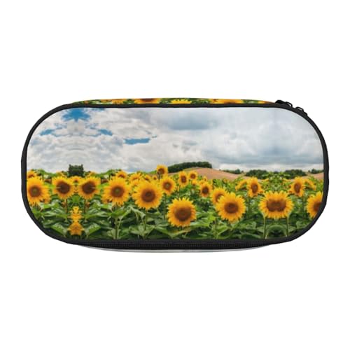 CHANGLEI Sunflower Field Federmäppchen mit doppeltem Reißverschluss und 4 Stiftfächern, Netztasche, bedruckt, leicht, strapazierfähiges Polyester, Federmäppchen für Schule, Büro oder Make-up-Organizer von CHANGLEI