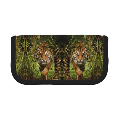 CHANGLEI Tiger Robustes Federmäppchen aus Segeltuch mit Volldruck-Design, Doppelreißverschluss, schwarzer Rand, kontrastierendes Design, Mehrzweck-Organizer von CHANGLEI