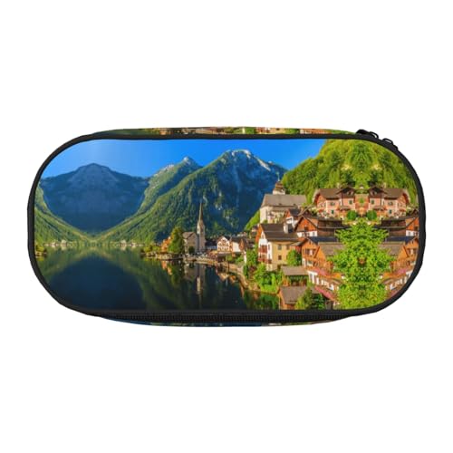 CHANGLEI Village Scenic Federmäppchen mit doppeltem Reißverschluss und 4 Stiftfächern, Netztasche, bedruckt, leicht, strapazierfähiges Polyester, Federmäppchen für Schule, Büro oder Make-up-Organizer von CHANGLEI