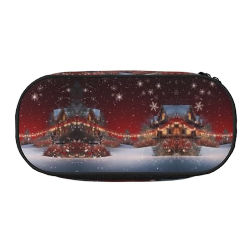CHANGLEI Weihnachts-Federmäppchen mit doppeltem Reißverschluss und 4 Stiftfächern, Netztasche, bedruckt, leicht, strapazierfähiges Polyester, Federmäppchen für Schule, Büro oder Make-up-Organizer von CHANGLEI