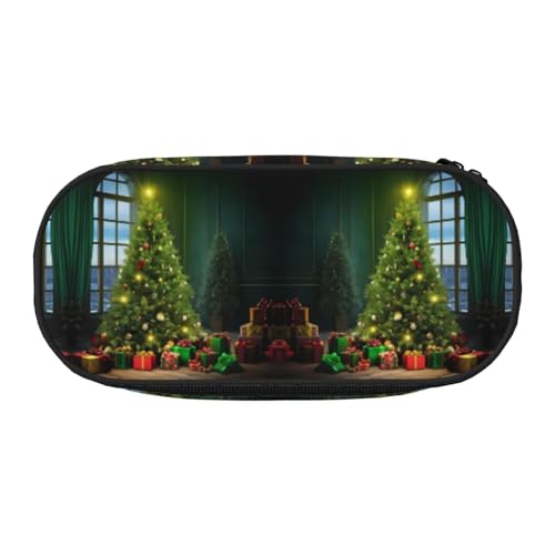 CHANGLEI Weihnachtsbäume Federmäppchen mit doppeltem Reißverschluss und 4 Stiftfächern, Netztasche, bedruckt, leicht, strapazierfähiges Polyester, Federmäppchen für Schule, Büro oder Make-up-Organizer von CHANGLEI