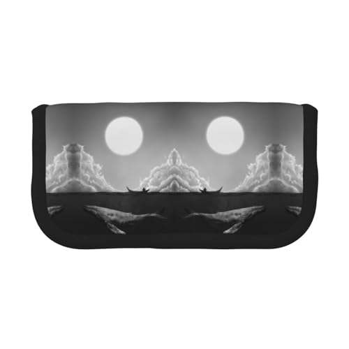 CHANGLEI Whale Vollmond-Federmäppchen aus robustem Segeltuch mit Volldruck-Design, doppelter Reißverschluss, schwarzer Rand, kontrastierendes Design, Mehrzweck-Organizer, Schwarz , Einheitsgröße von CHANGLEI
