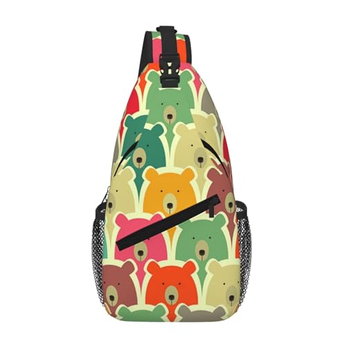 Colorful Bears Unisex-Brusttasche mit mehreren Taschen, große Kapazität, Umhängetasche, strapazierfähiges Polyester, verstellbarer Riemen für den täglichen Pendler von CHANGLEI
