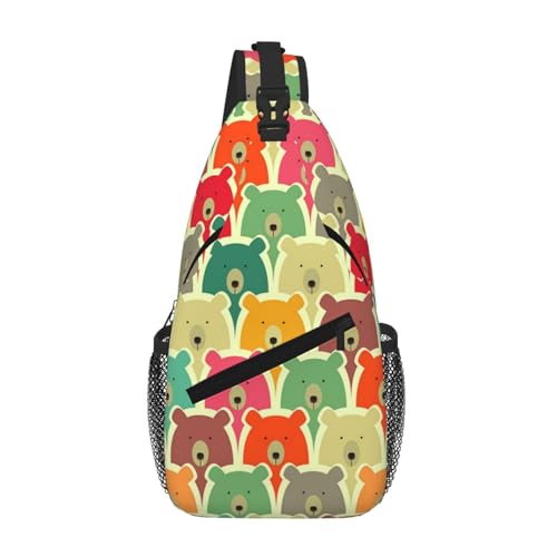 Colorful Bears Unisex-Brusttasche mit mehreren Taschen, große Kapazität, Umhängetasche, strapazierfähiges Polyester, verstellbarer Riemen für den täglichen Pendler von CHANGLEI