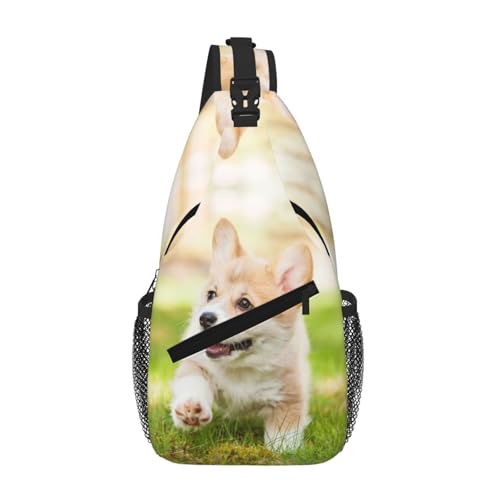 Corgi Puppy Unisex-Brusttasche mit mehreren Taschen, große Kapazität, Umhängetasche, strapazierfähiges Polyester, verstellbarer Riemen für den täglichen Pendler von CHANGLEI