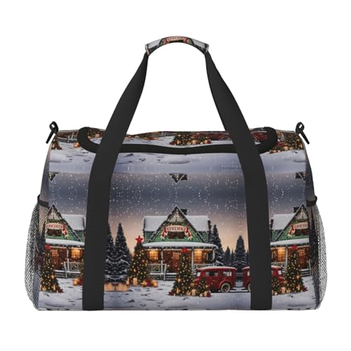Farmhouse Weihnachts-Reisetasche für Damen und Herren, bedrucktes Polyester, Tragetasche mit Schultergurt, Schwarz , Einheitsgröße von CHANGLEI