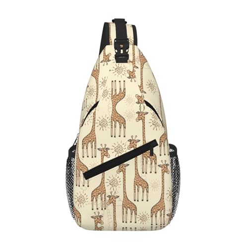 Handgezeichnete Giraffen-Unisex-Brusttasche mit mehreren Taschen, große Kapazität, Umhängetasche, strapazierfähiges Polyester, verstellbarer Riemen für den täglichen Pendler von CHANGLEI