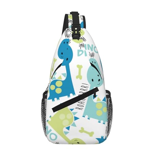 Niedliche Dinosaurier-Unisex-Brusttasche mit mehreren Taschen, große Kapazität, Umhängetasche, strapazierfähiges Polyester, verstellbarer Riemen für den täglichen Pendler von CHANGLEI