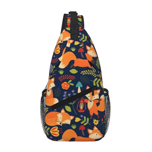 Niedliche Unisex-Brusttasche mit Fuchs-Motiv, mit mehreren Taschen, große Kapazität, Umhängetasche, strapazierfähiges Polyester, verstellbarer Riemen für den täglichen Pendler von CHANGLEI