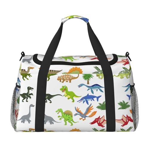 Reisetasche mit Cartoon-Dinosaurier-Bildern, für Damen und Herren, bedrucktes Polyester, Tragetasche mit Schultergurt, Schwarz , Einheitsgröße von CHANGLEI