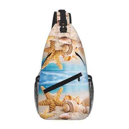 Seashells On Beach Unisex-Brusttasche mit mehreren Taschen, große Kapazität, Crossbody-Tasche, strapazierfähiges Polyester, verstellbarer Riemen für den täglichen Pendler von CHANGLEI