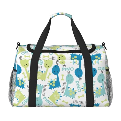 Süße Dinosaurier-Reisetasche für Damen und Herren, bedrucktes Polyester, Tragetasche mit Schultergurt, Schwarz , Einheitsgröße von CHANGLEI
