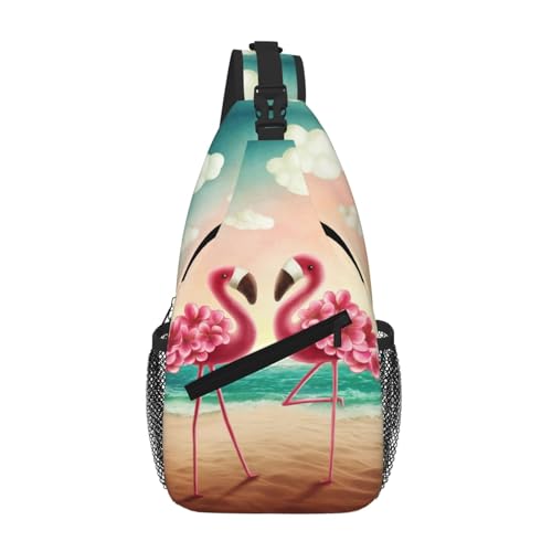 Two Flamingos Unisex-Brusttasche mit mehreren Taschen, große Kapazität, Umhängetasche, strapazierfähiges Polyester, verstellbarer Riemen für den täglichen Pendler von CHANGLEI