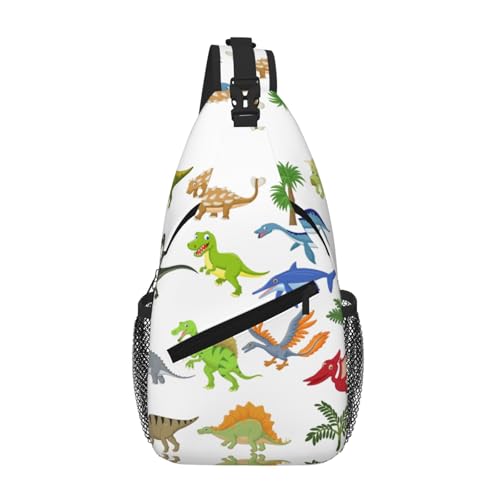 Unisex-Brusttasche mit Cartoon-Dinosaurier-Bildern, mit mehreren Taschen, große Kapazität, Umhängetasche, strapazierfähiges Polyester, verstellbarer Riemen für den täglichen Pendler von CHANGLEI