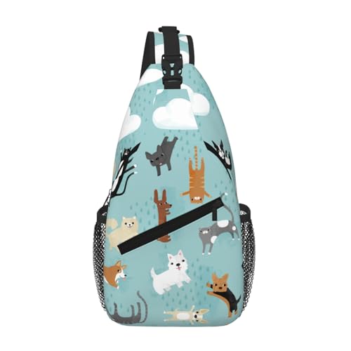 Unisex-Brusttasche mit Motiv "Raining Cats & Dog" mit mehreren Taschen, große Kapazität, Umhängetasche, strapazierfähiges Polyester, verstellbarer Riemen für den täglichen Pendler von CHANGLEI