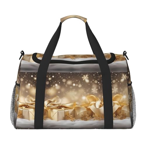 Weihnachtliche Reisetasche für Damen und Herren, bedruckt, Polyester, Handgepäcktasche mit Schultergurt, goldfarben, Schwarz , Einheitsgröße von CHANGLEI