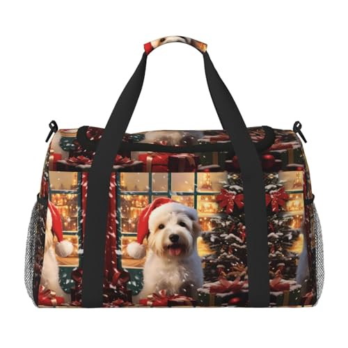 Weihnachts-Reisetasche für Damen und Herren, bedrucktes Polyester, Tragetasche mit Schultergurt, Schwarz , Einheitsgröße von CHANGLEI