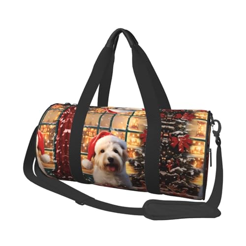 Weihnachts-Reisetasche für Damen und Herren, bedrucktes Polyester, runde Gepäcktasche mit Schultergurt, Schwarz , Einheitsgröße von CHANGLEI