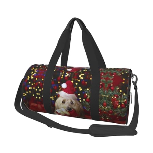 Weihnachts-Reisetasche für Damen und Herren, bedrucktes Polyester, runde Gepäcktasche mit Schultergurt, Schwarz , Einheitsgröße von CHANGLEI