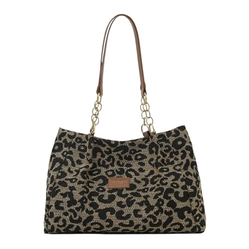CHANGYUE Canvas All-Match-Umhängetasche Leopardenmuster PUSS Handtasche Einkaufstasche (schwarz) von CHANGYUE