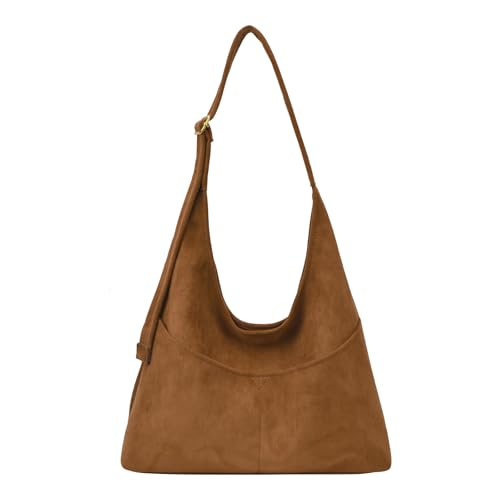 CHANGYUE Faux Wildleder Umhängetasche große Kapazität Unterarmbeutel Arbeit TOTE Handtasche (braun) von CHANGYUE