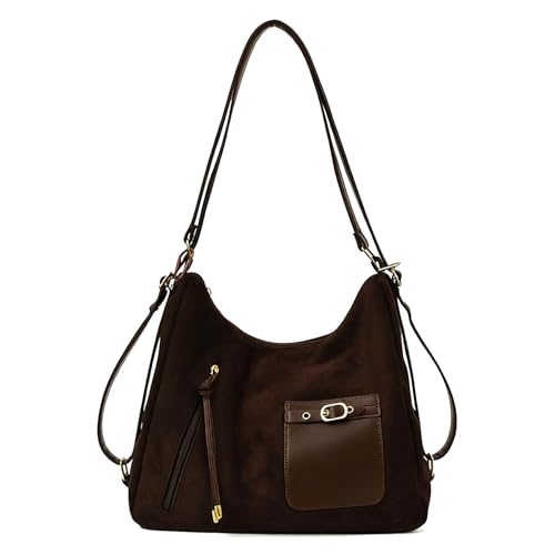 CHANGYUE Faux Wildleder Vintage -Tasche Handtasche Retro -Umhängetasche PUSS -Rucksack (Kaffee) von CHANGYUE